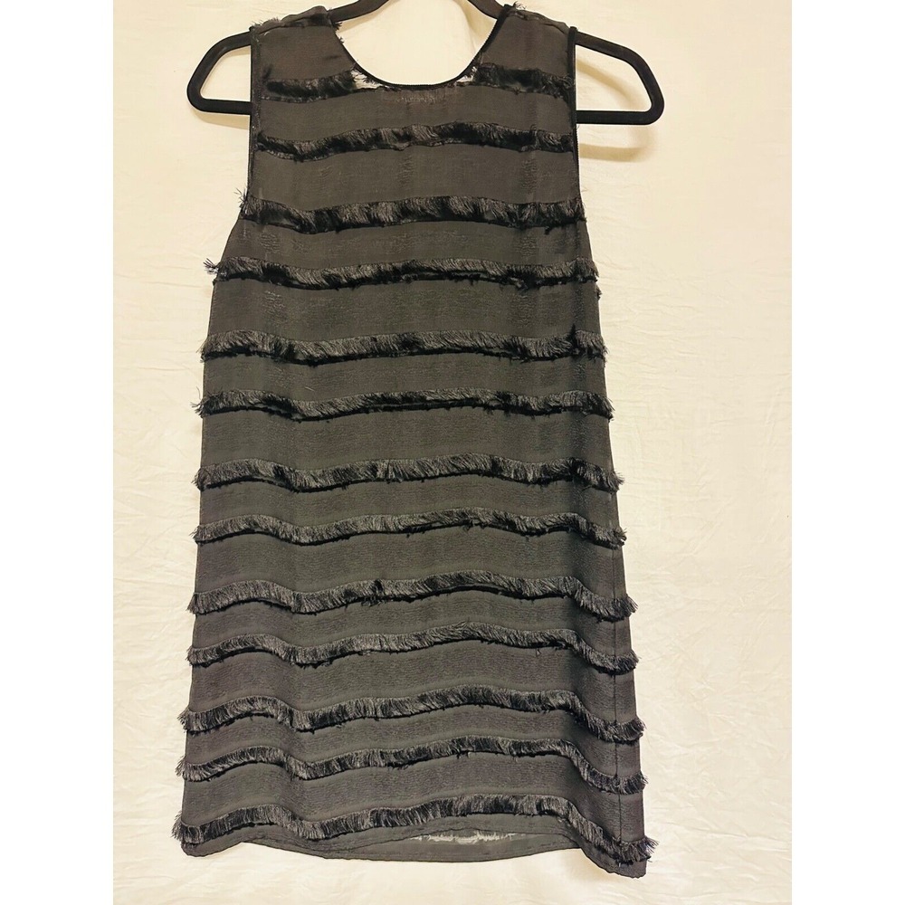 Michael Stars Women Black Cocktail Shift Dress Sleeveless Size Small‎ Fringes